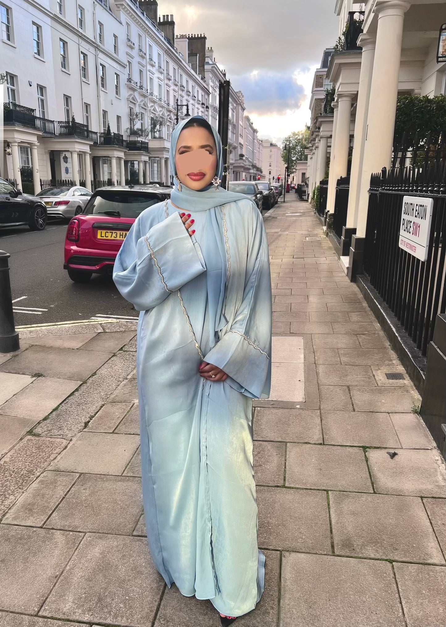 Samaa 3 piece satin Abaya set