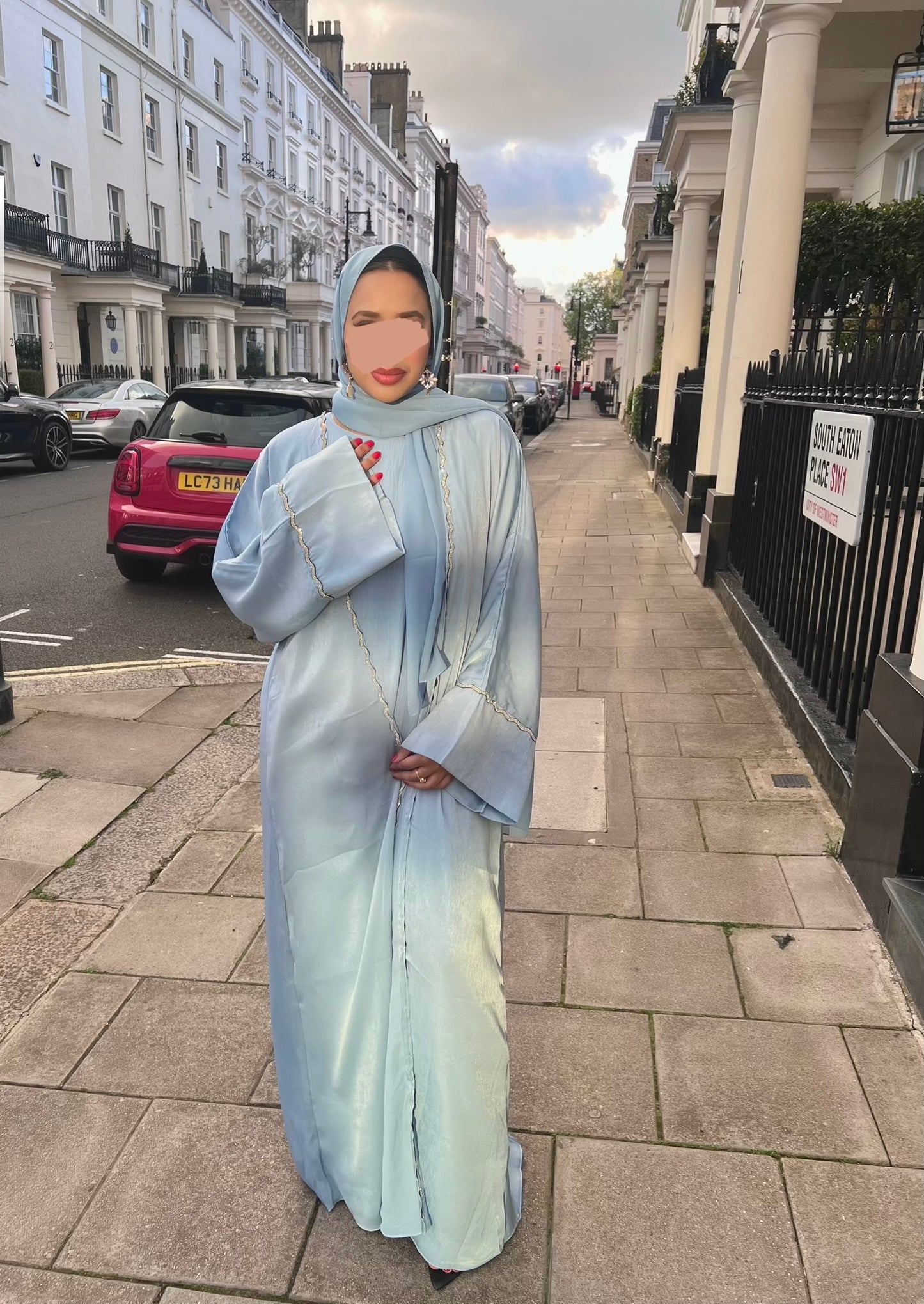 Samaa 3 piece satin Abaya set